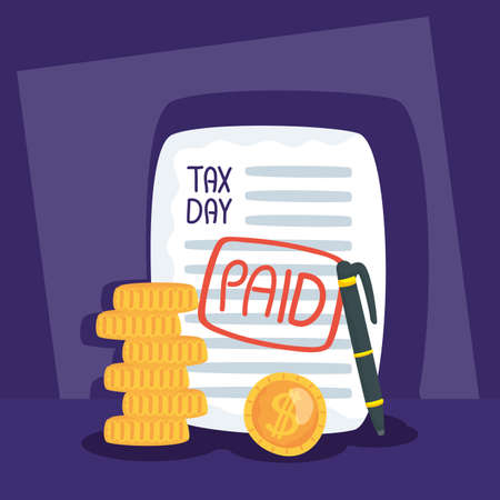 tax day with paid receipt and coins money vector illustration designのイラスト素材