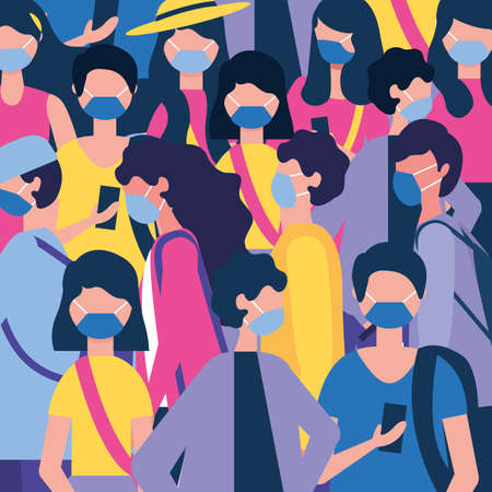 people using face masks for covid19 pandemic vector illustration designのイラスト素材