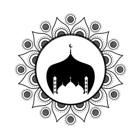 monochrome mandala and taj mahal ramadan kareem vector illustration designのイラスト素材