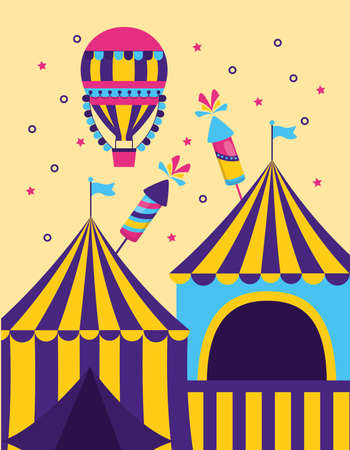 carnival tent air balloon fireworks vector illustration designのイラスト素材