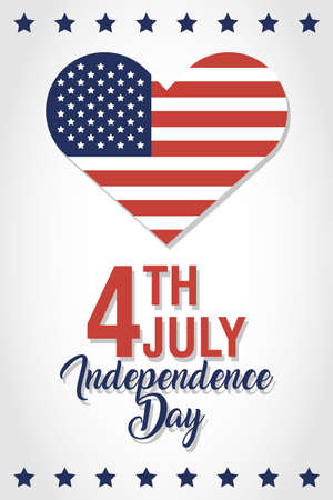 usa independence day with flag in heart vector illustration designのイラスト素材