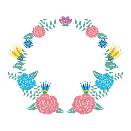 flowers and leafs decorative circular frame vector illustration designのイラスト素材