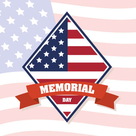 Memorial Day celebration with usa flag in diamond frame vector illustration designのイラスト素材