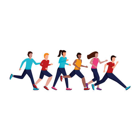young people running avatars characters vector illustration designのイラスト素材