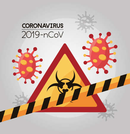 covid 19 particles and biohazard signal vector illustration designのイラスト素材