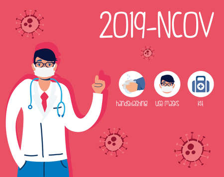 doctor with face mask and vector illustration designのイラスト素材