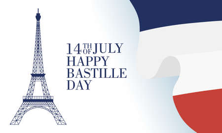 French National Day 14th of July Happy Bastille Day with tower eiffel and flagのイラスト素材