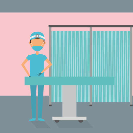 doctor with face mask and stretcher vector illustration designのイラスト素材