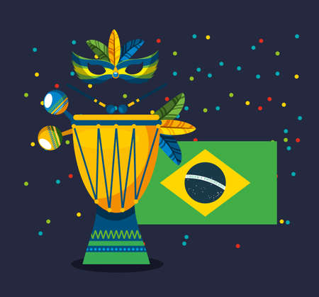 canival of rio brazilian celebration with flag vector illustration designのイラスト素材