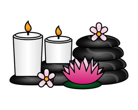 candles hot stones flowers spa treatment therapy vector illustrationのイラスト素材