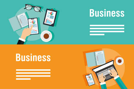 business banners with laptop and icons vector illustration designのイラスト素材