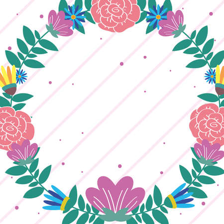 flowers and leafs decorative circular frame vector illustration designのイラスト素材