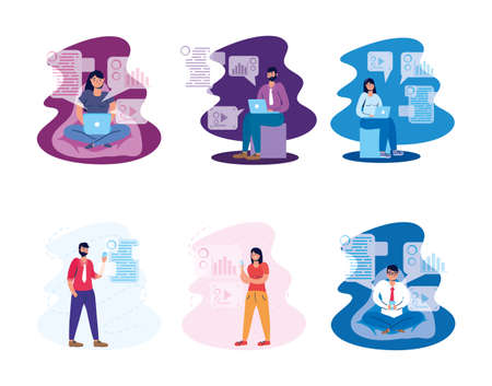 young people using technology characters vector illustration designのイラスト素材