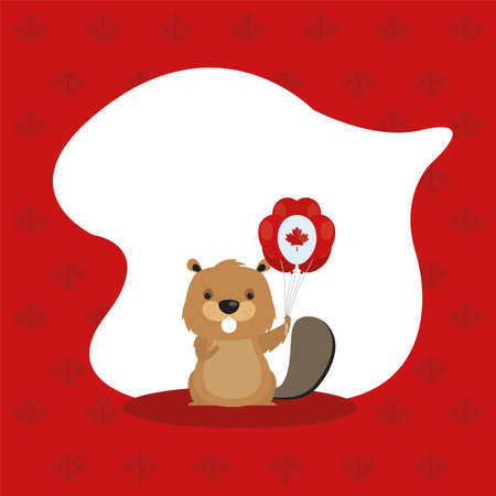 canada day celebration card with beaver and flag vector illustration designのイラスト素材