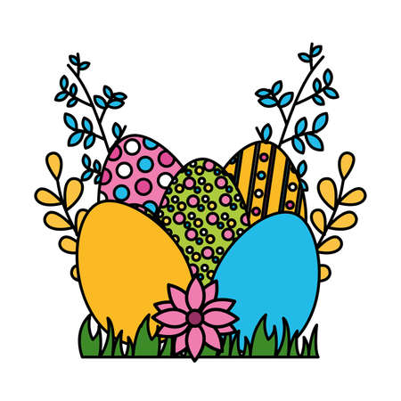 happy easter eggs flowers decoration vector illustrationのイラスト素材