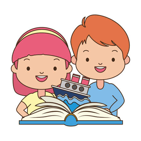 boy and girl adventure textbook world book day vector illustration designのイラスト素材