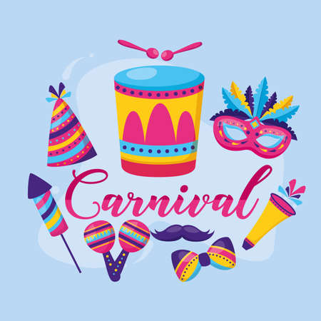 carnival drum maracas feathers balloons vector illustrationのイラスト素材