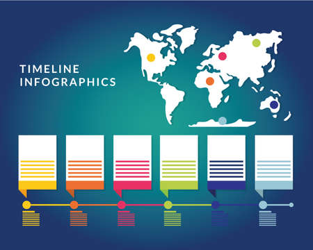 Timeline Infographics with world map design, Data information business and analytics theme Vector illustrationのイラスト素材