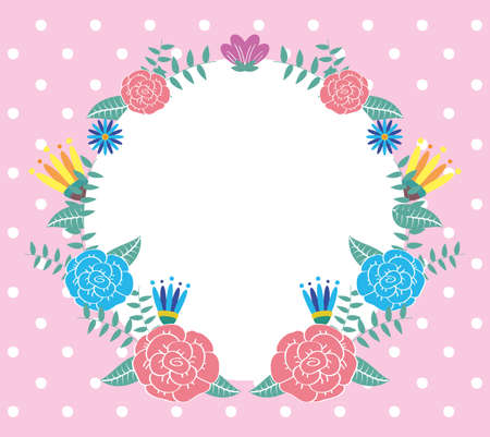 flowers and leafs decorative circular frame vector illustration designのイラスト素材