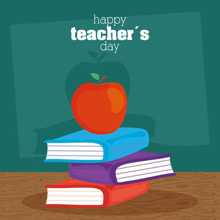 happy teachers day celebration with chalkboard and books vector illustration designのイラスト素材