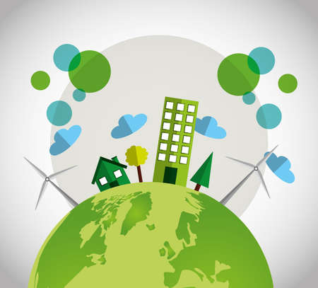 eco friendly poster with buildings city vector illustration designのイラスト素材