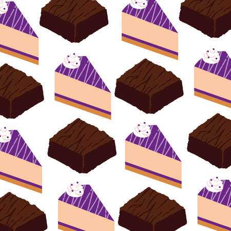 sweet cakes portions dessert with brownies pattern vector illustration designのイラスト素材
