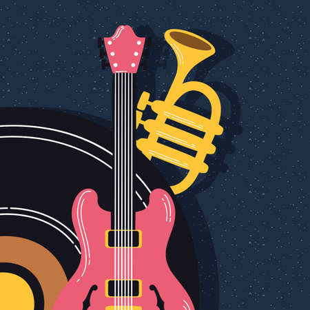 music vinyl disk with instruments vector illustrationのイラスト素材