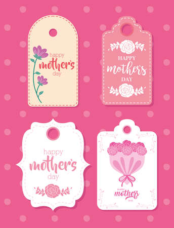 happy mothers day card with flowers set frames vector illustration designのイラスト素材