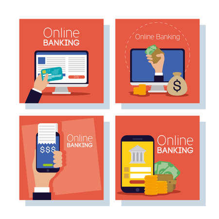 banking online technology with electronic devices vector illustration designのイラスト素材