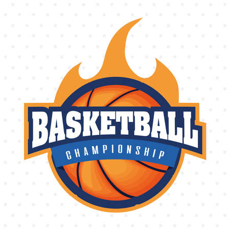 Basketball game sport with balloon on fire emblem vector illustration designのイラスト素材