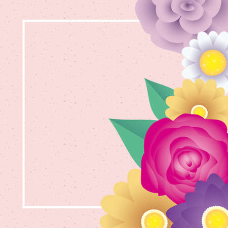 floral decorative card template with square frame vector illustration designのイラスト素材