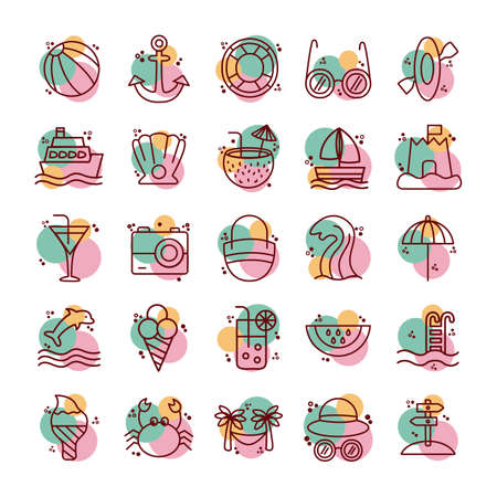 bundle of beach set line and color icons vector illustration designのイラスト素材