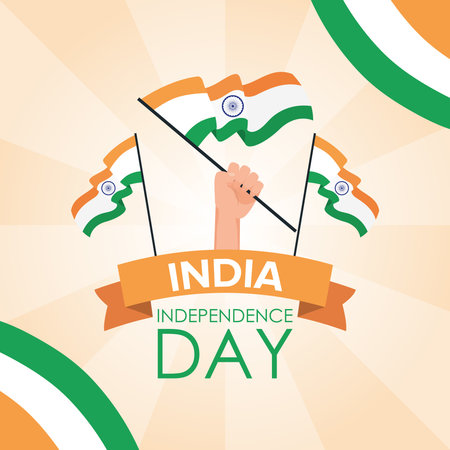 Intependence day india with hand waving flag vector illustration design