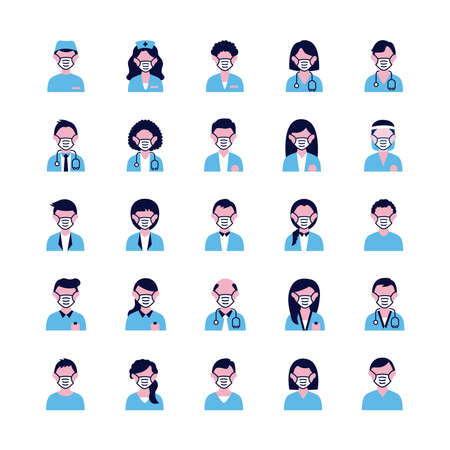 group of people and doctors wearing medical masksのイラスト素材