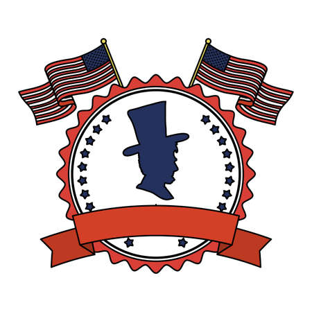 president day seal stamp with flags and gentleman silhouette vector illustration designのイラスト素材