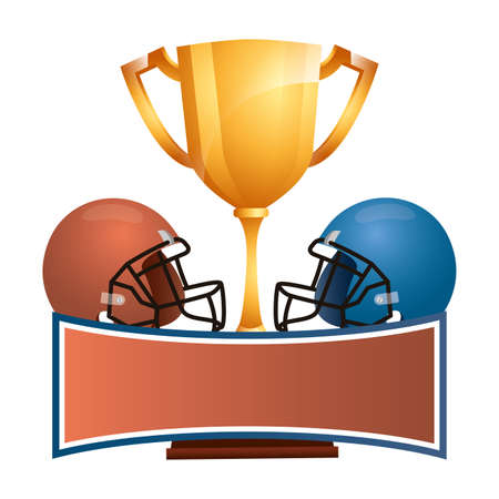 american football sport helmets with trophy cup vector illustration designのイラスト素材