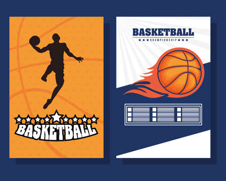 Basketball game sport set emblems vector illustration designのイラスト素材