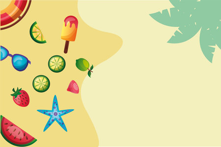 watermelon star strawberry lemons ice cream glasses and float design, Summer vacation tropical...