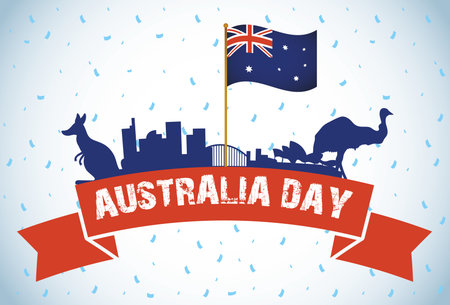australia day celebration with flag waving vector illustration designのイラスト素材