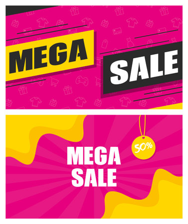 mega sale commercial banner poster vector illustration designのイラスト素材