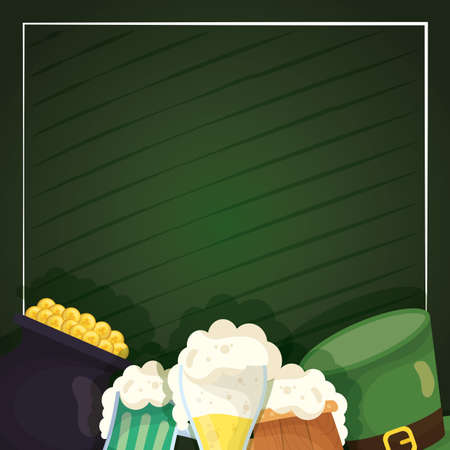 icons in front of green striped background design, Saint patricks day ireland celebration fortune irish natural and lucky theme Vector illustrationのイラスト素材
