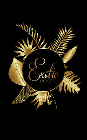 luxury exotic botany golden circular frame vector illustration designのイラスト素材