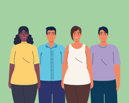 women and men cartoons on green background design, diversity people multicultural friends and...