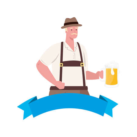man cartoon with traditional cloth and beer design, Oktoberfest germany festival and celebration theme Vector illustrationのイラスト素材