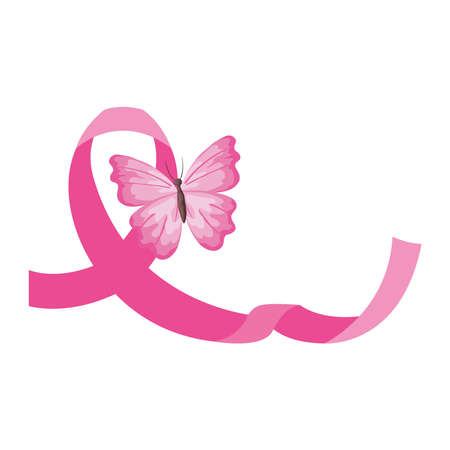 pink ribbon with butterfly of breast cancer awareness design, campaign and prevention theme Vector illustrationのイラスト素材