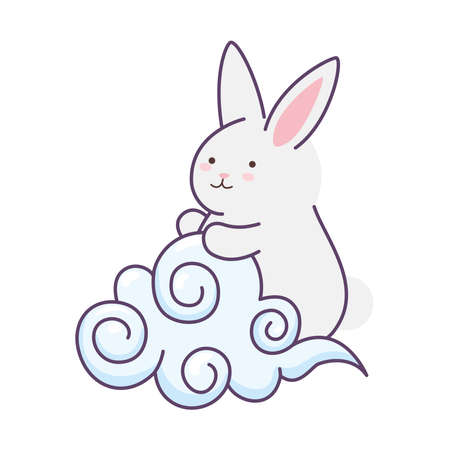Cute white rabbit cartoon on cloud design, Animal life nature and character theme Vector illustrationのイラスト素材
