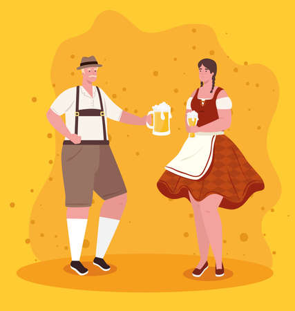 man and woman cartoons with traditional cloth design, Oktoberfest germany festival and celebration theme Vector illustrationのイラスト素材