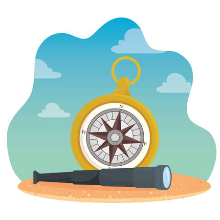 compass with telescope design Sea nautical ocean navigation travel underwater water and marine theme Vector illustrationのイラスト素材