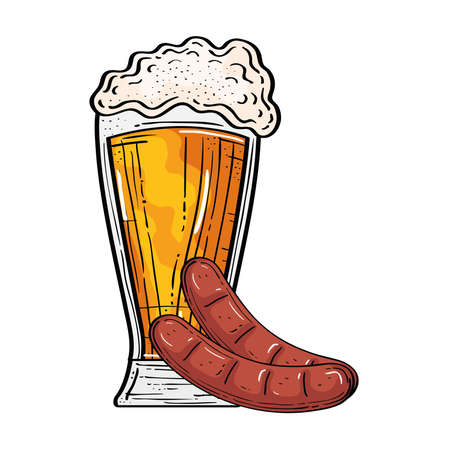 beer glass with sausages design, Oktoberfest germany festival and celebration theme Vector illustrationのイラスト素材