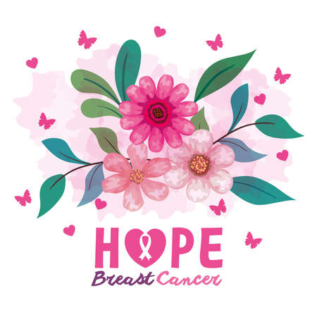 flowers with leaves of hope breast cancer awareness design, campaign and prevention theme Vector illustrationのイラスト素材